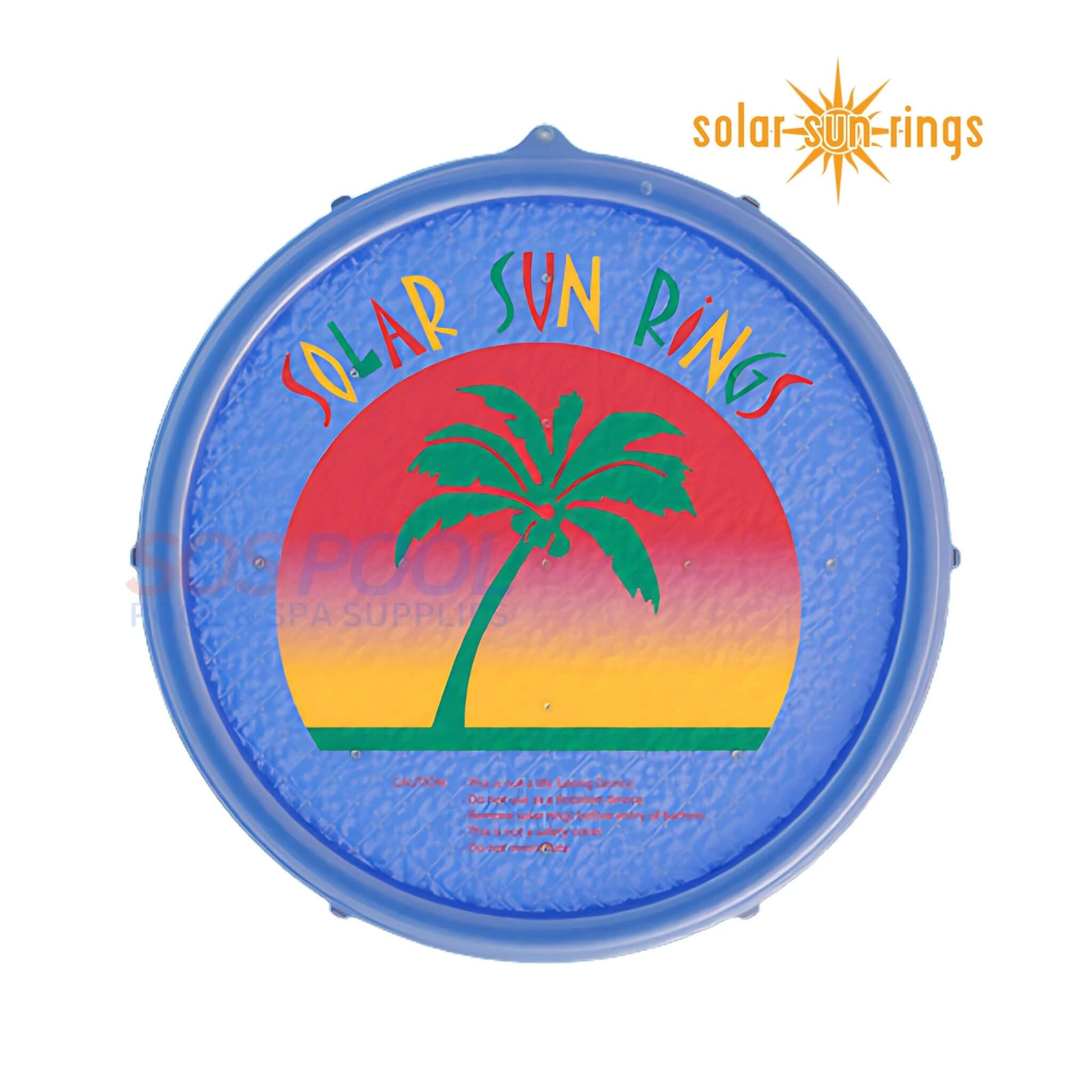 Solar Sun Rings Pool Cover with Palm Design, 5' x 5', UV-resistant vinyl, SOS Pool heating solution.