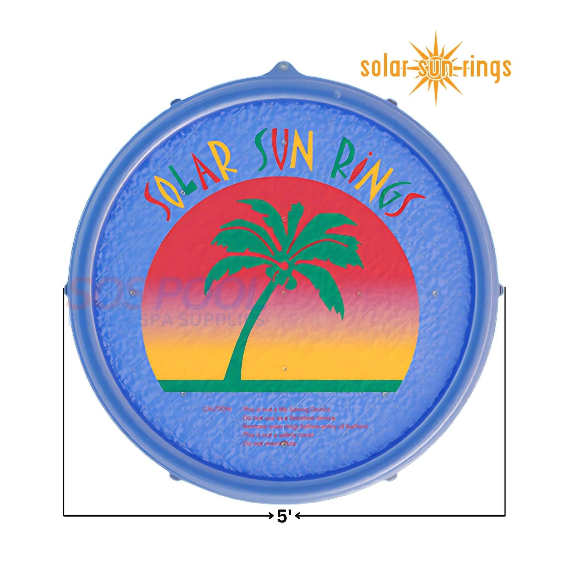 Solar Sun Rings Pool Cover with Palm Design 5' diameter for passive solar heating, floating SOS Pool accessory.