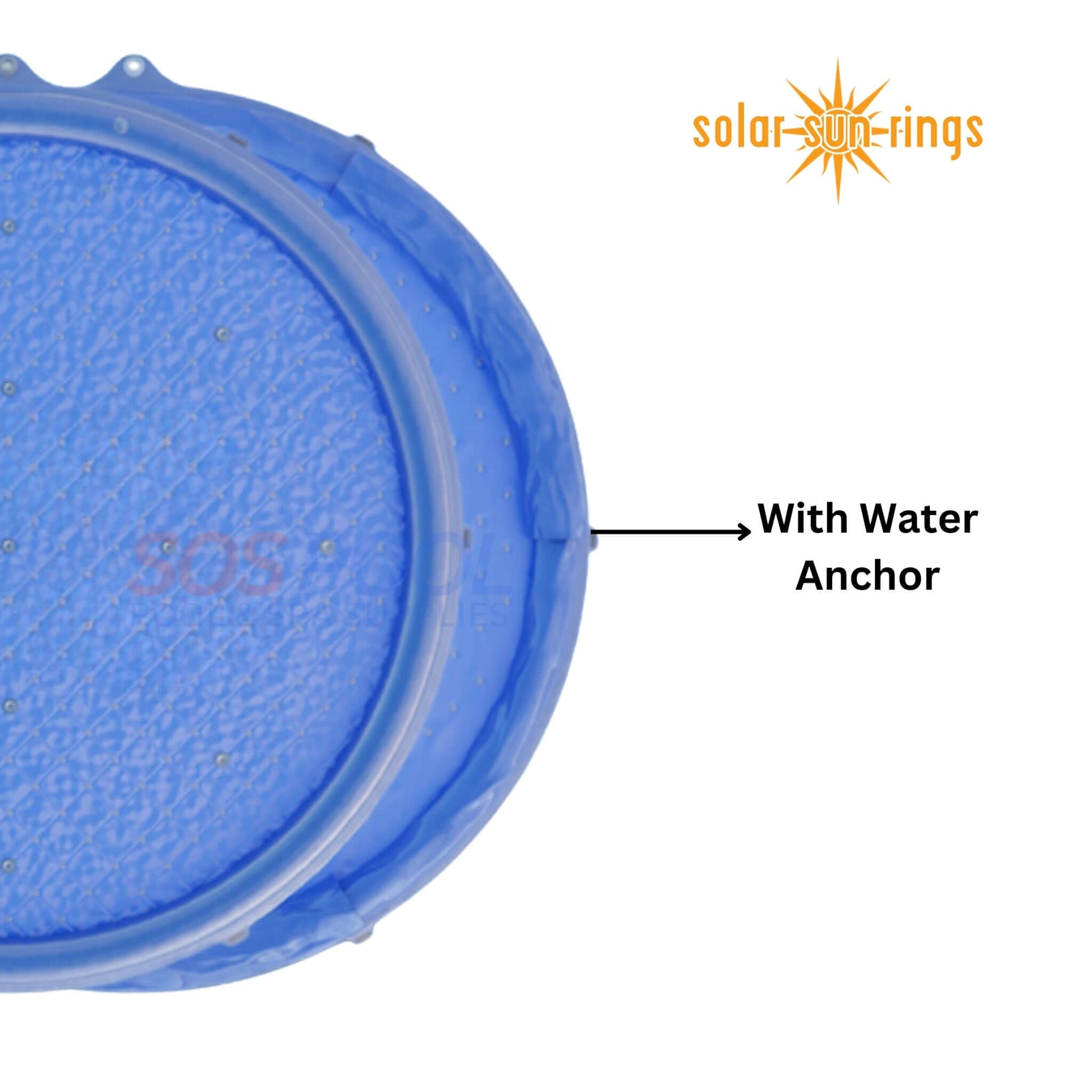 Solar Sun Rings Pool Cover SSRA-BL-02 with Water Anchor. SOS Pool heating solution, plain blue design.
