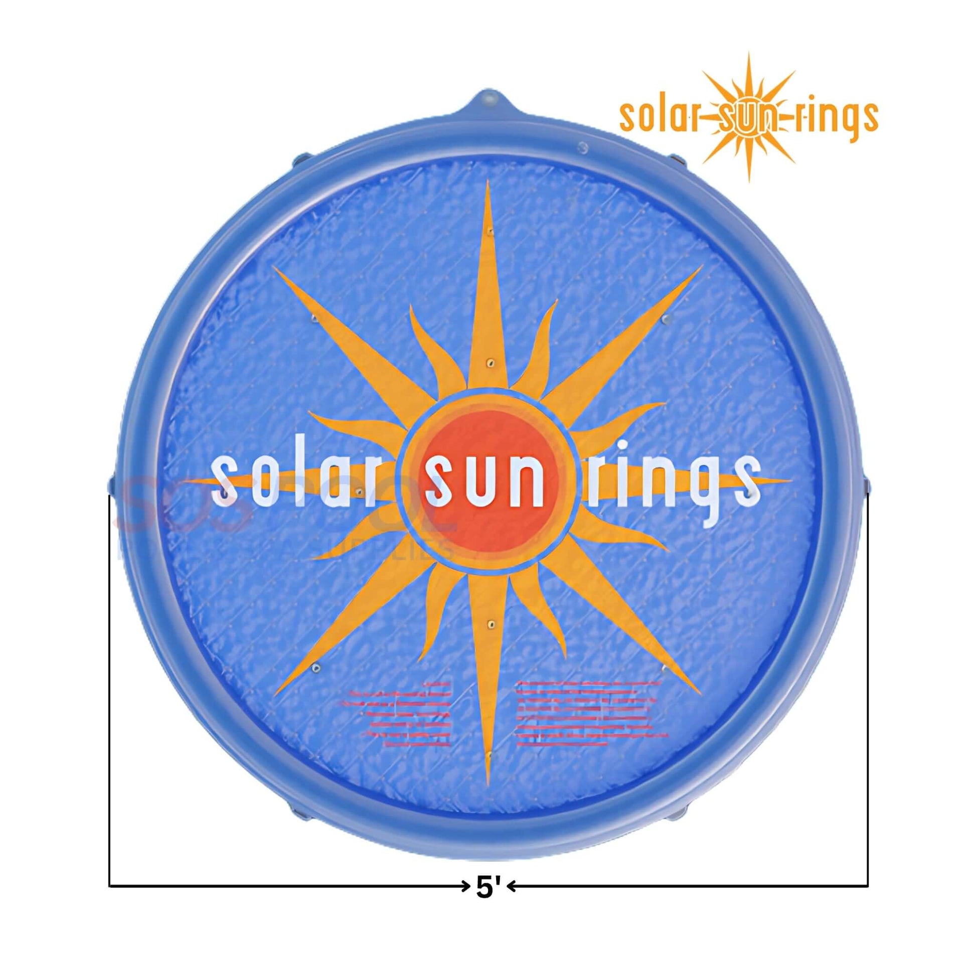Solar Sun Rings Pool Cover SSR-SB-02 in Sunburst design, 5-foot diameter, ideal for SOS Pool heating.