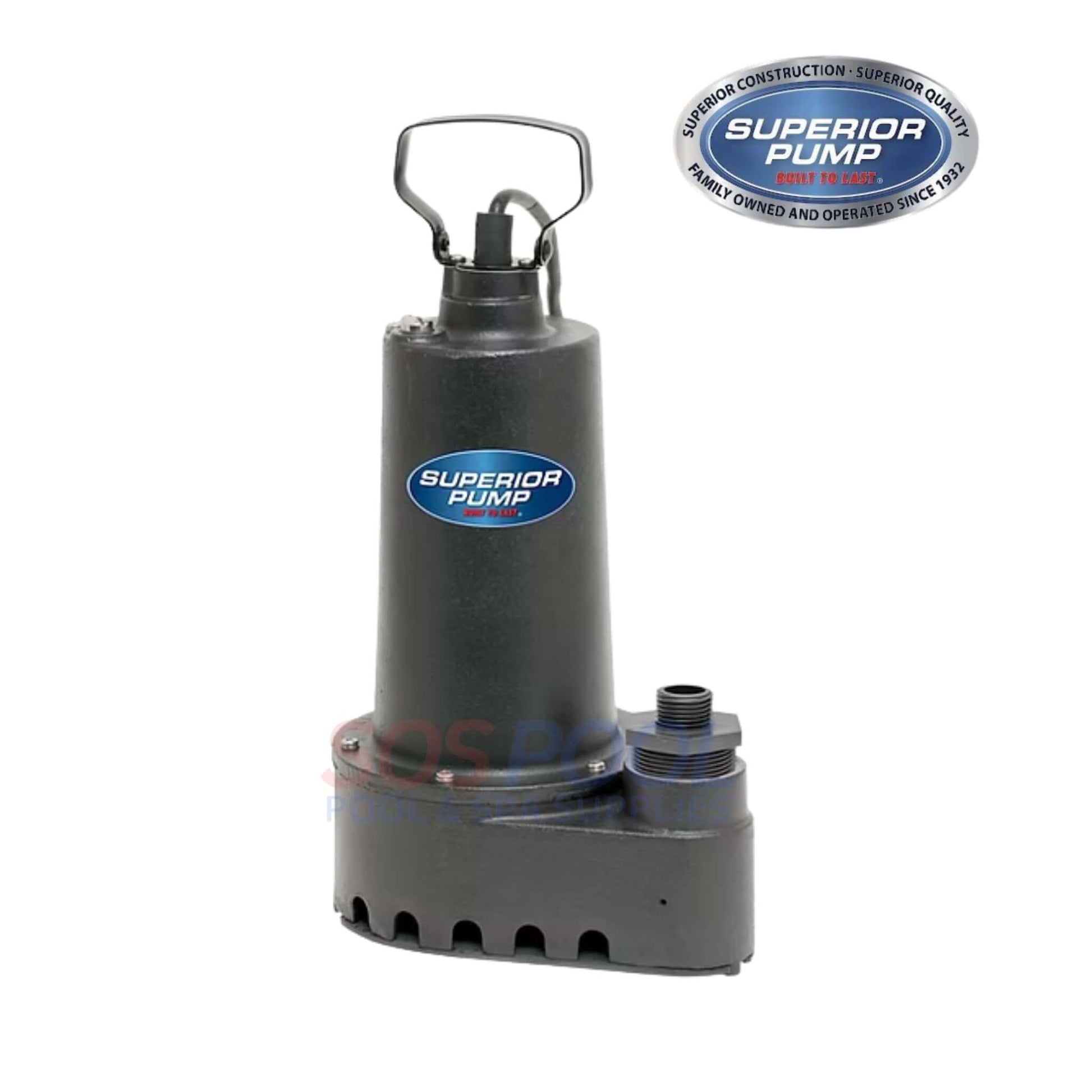 Superior Pump 91505 1/2HP Utility Pump in black, designed for pool water removal, with durable construction and 25-ft cord.