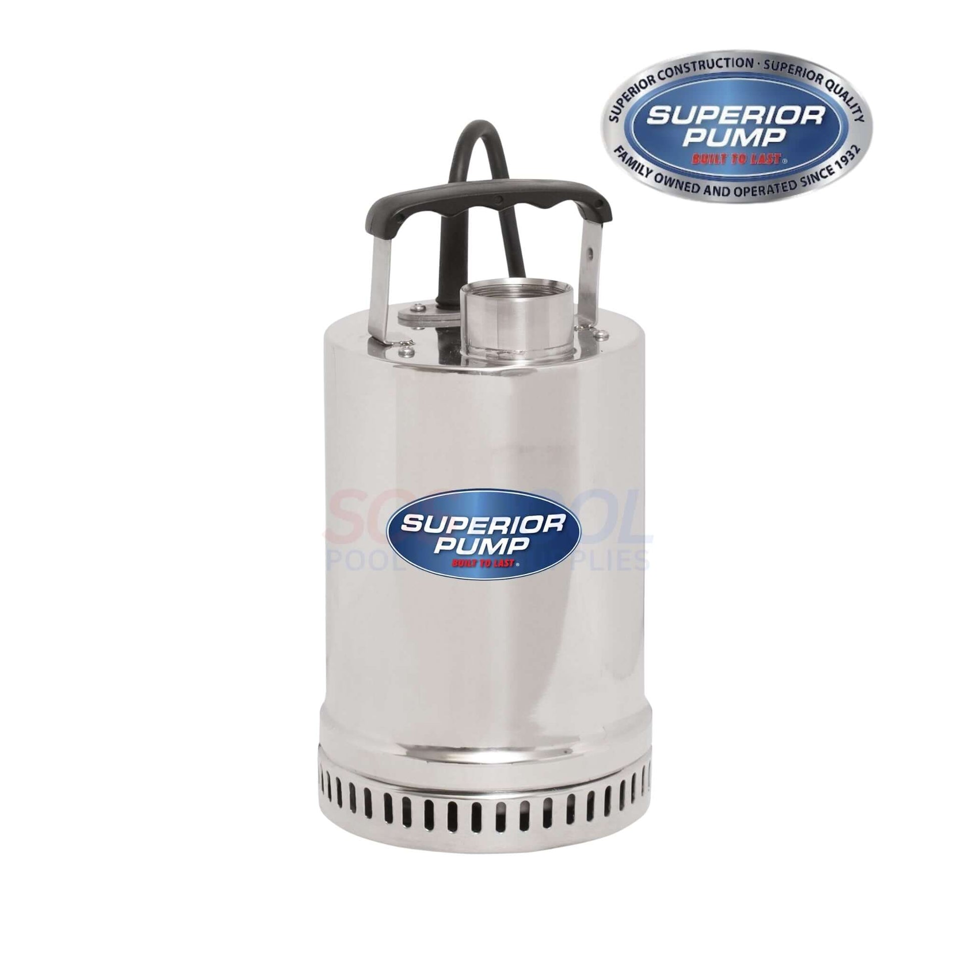 Superior Pump 1/4HP Utility Pump 91292 in stainless steel, ideal for pool water transfer, part of SOS pool supplies.