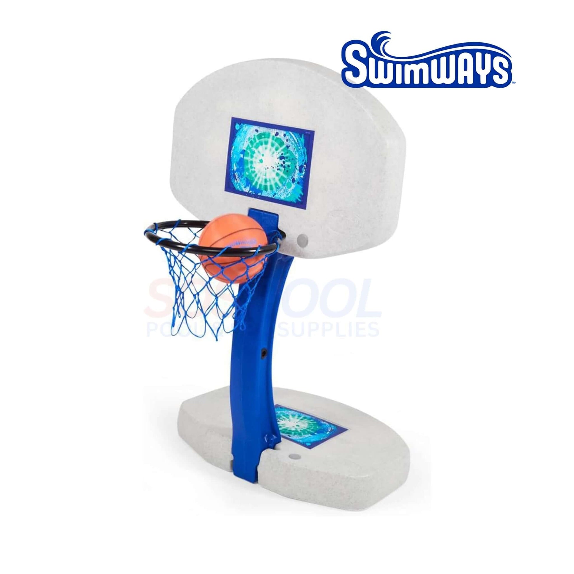 SwimWays 2-in-1 Pool Sport Combo Set featuring a basketball hoop, SKU 6042387, perfect for SOS Pool summer fun.