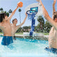 Kids having fun playing basketball in the water with SwimWays 2-in-1 Pool Sport Combo Set, SKU 6042387.