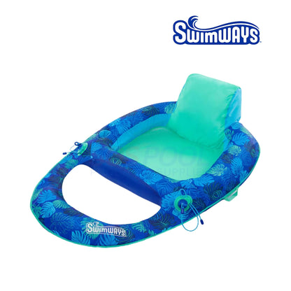 SwimWays Elite Spring Float Recliner in tropical design, SKU 6069308, perfect for SOS Pool relaxation.