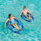 Two people relaxing on SwimWays Elite Spring Float Recliner in pool, enjoying summer vibes, SKU 6069308.
