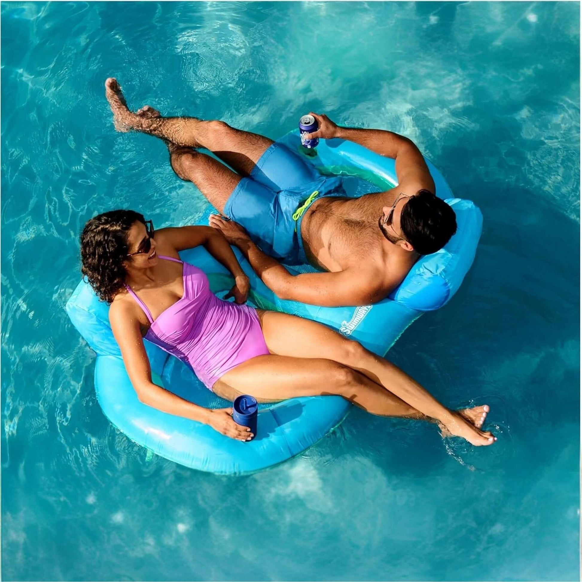SwimWays Premium Spring Float Duo for two enjoying drinks in the pool, SKU: 6071270, SOS Pool.