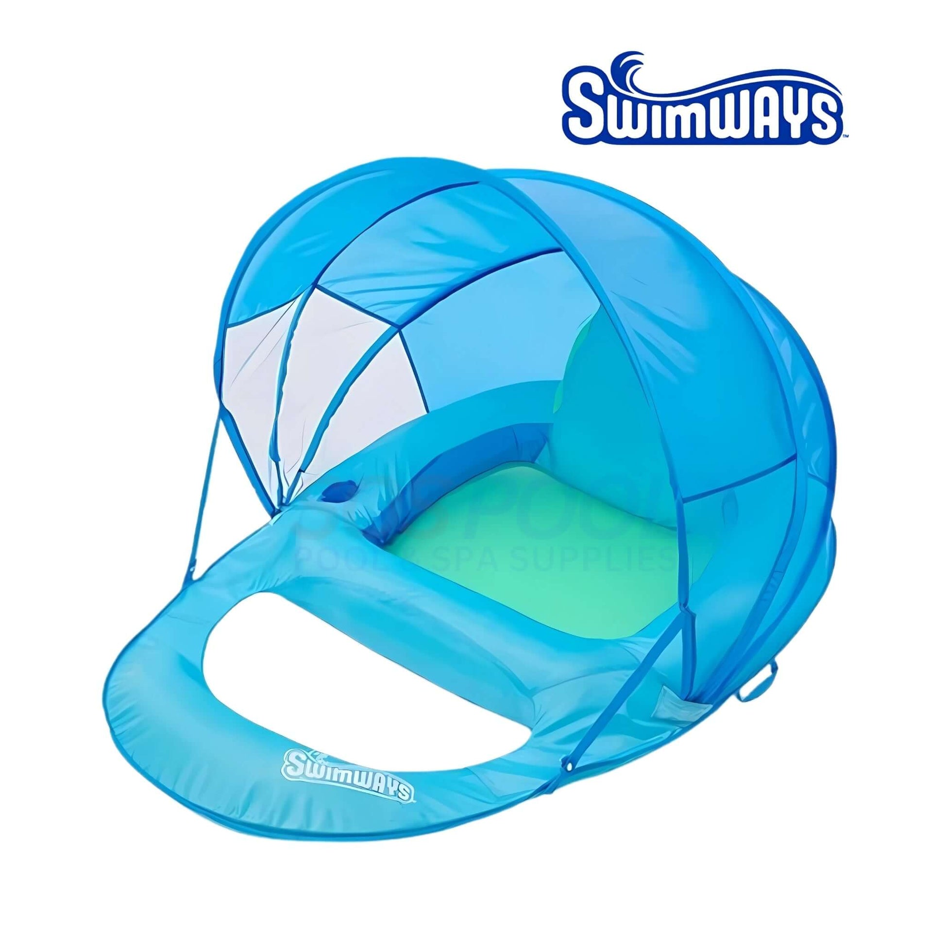 SwimWays Premium Spring Float Recliner with Canopy, perfect for SOS Pool relaxation, SKU 6069120.