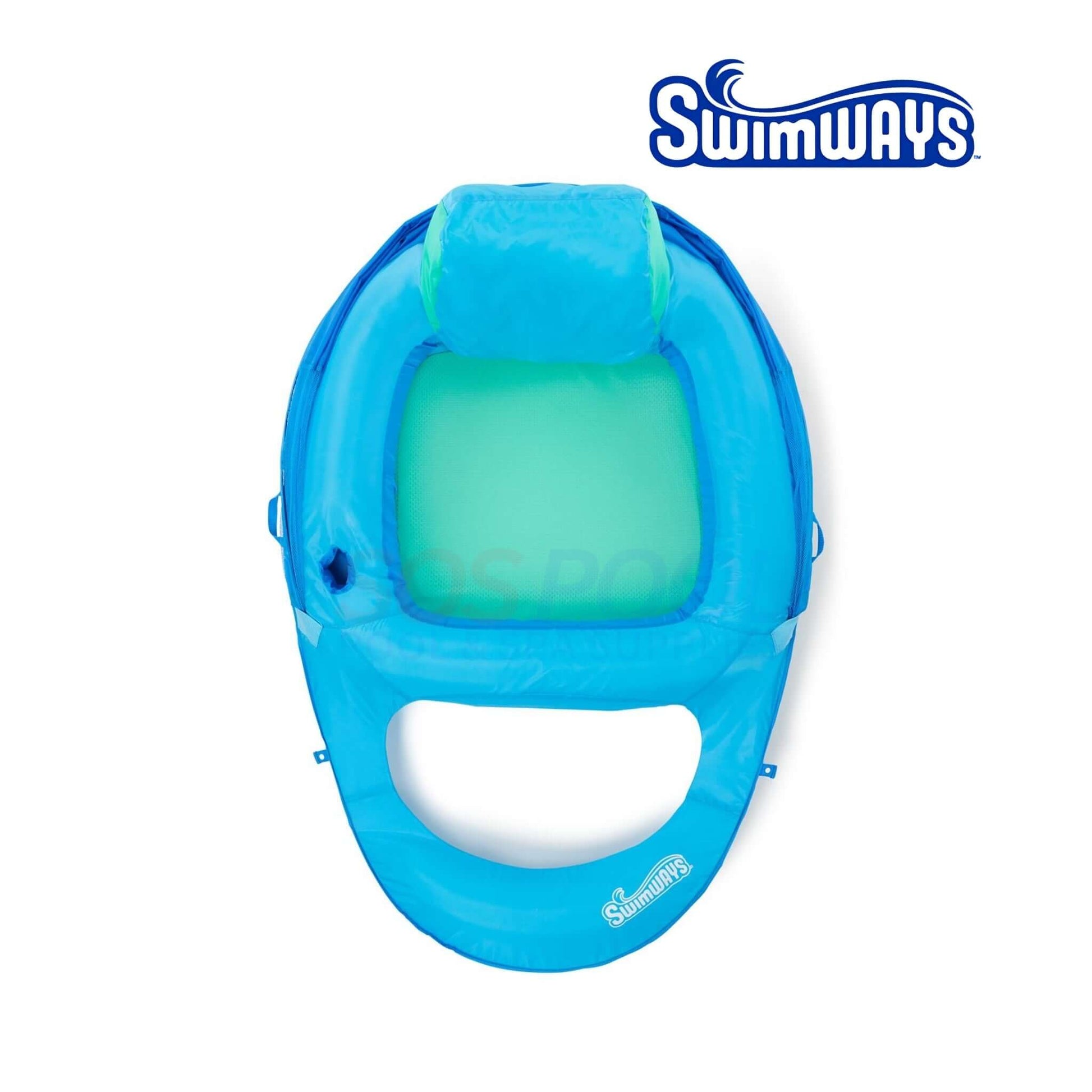SwimWays Premium Spring Float Recliner with Canopy, SKU 6069120, ideal for SOS Pool relaxation.