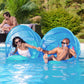 Couple enjoying the SwimWays Premium Spring Float Recliner w/Canopy, relaxing by the pool, SKU 6069120.
