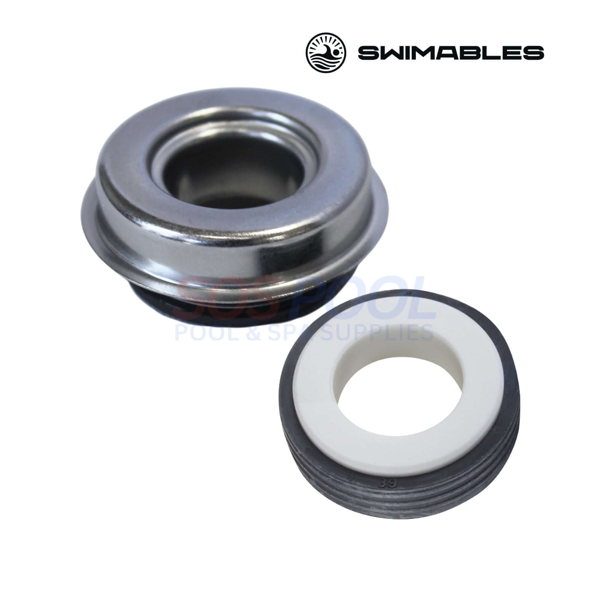 Swimables 5/8" Pump Seal Assembly | PS-1000 | SW-21-101 close-up, stainless steel and elastomer parts for pool pumps.