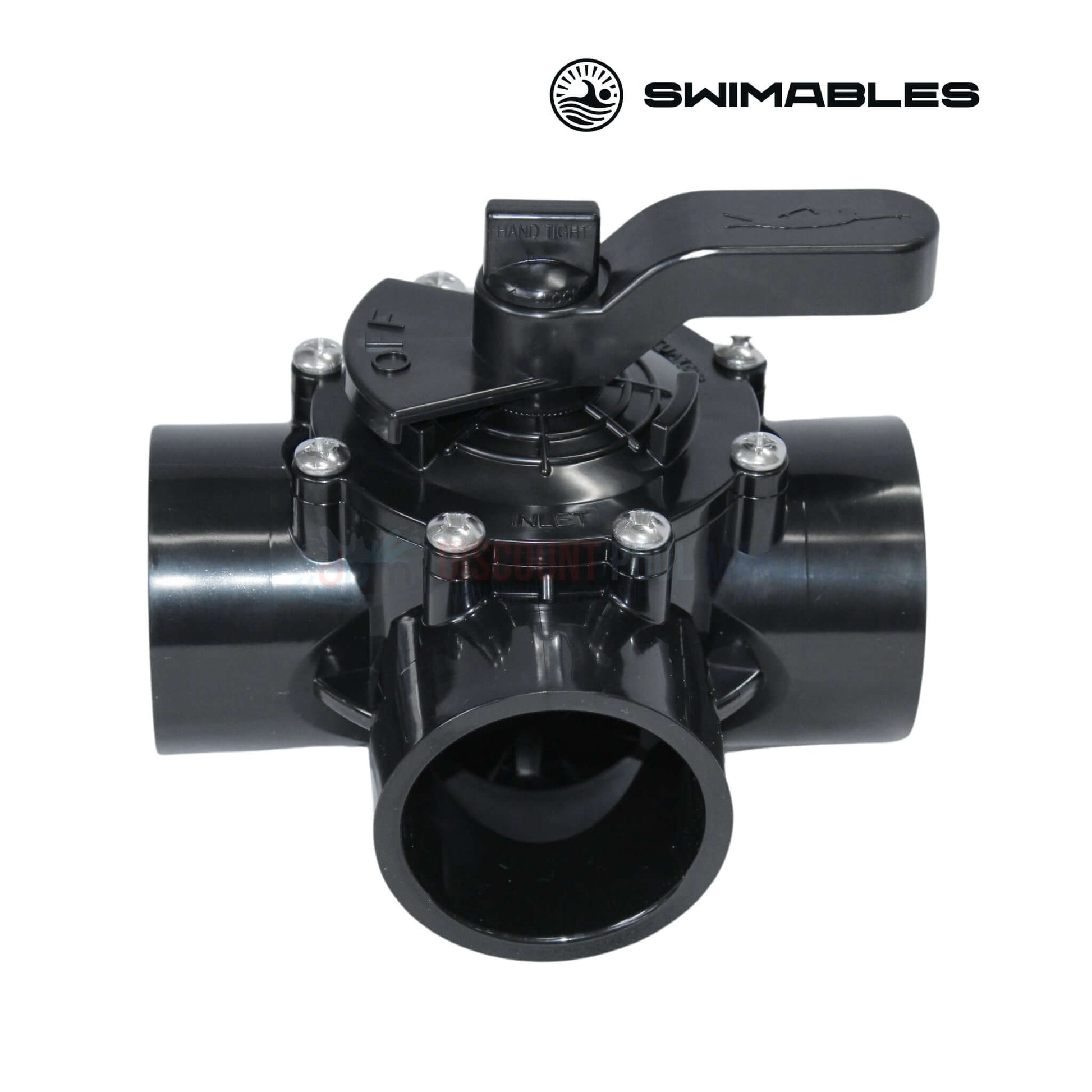 Swimables CPVC 3-Way Diverter Valve SW-35-320 for SOS Pool systems, 2" x 2-1/2", durable for high temp applications.