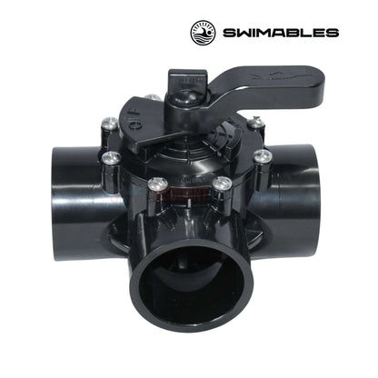 Swimables CPVC 3-Way Diverter Valve SW-35-320 for SOS Pool systems, 2" x 2-1/2", durable for high temp applications.