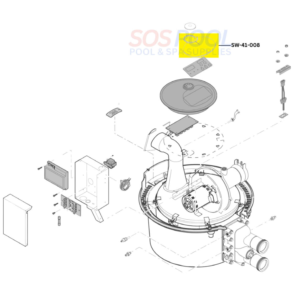Illustration of Swimables Display Cover SW-41-008 for Pentair Sta-Rite Max-E-Therm Heaters from SOS Pool.