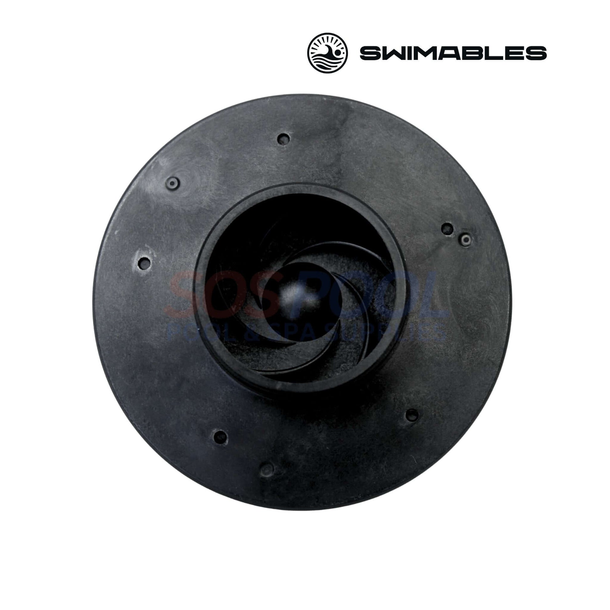 Swimables Hayward Pump 2HP Impeller | SPX2615C | SW-22-005 top view showing black precision-molded design for pool supplies.