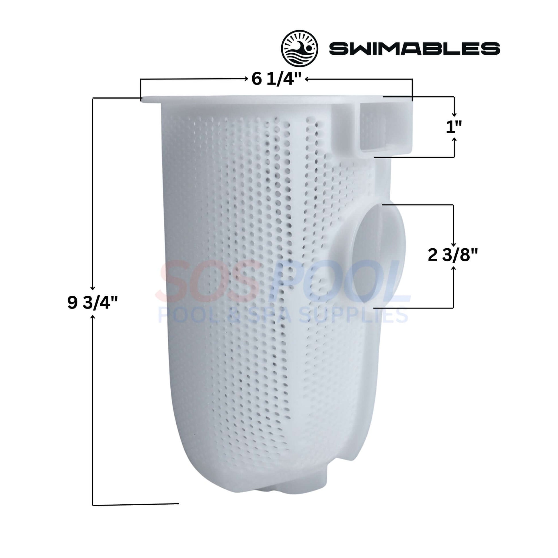 Swimables Hayward TriStar Pump Basket | SPX3200M | SW-90-320 in white, shown with dimensions, ideal for SOS pool supplies.