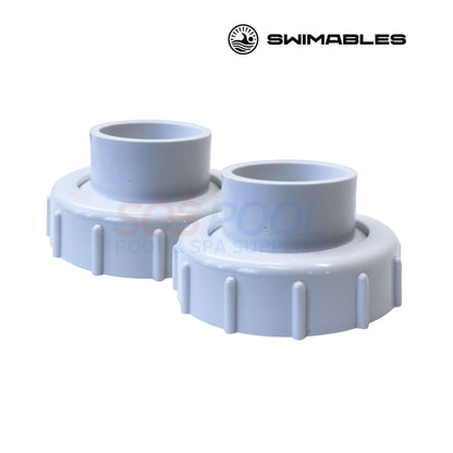 Swimables Pentair Bulkhead Union Kit | 271096 | SW-26-096, two white half-unions for pool plumbing, leak-resistant design.