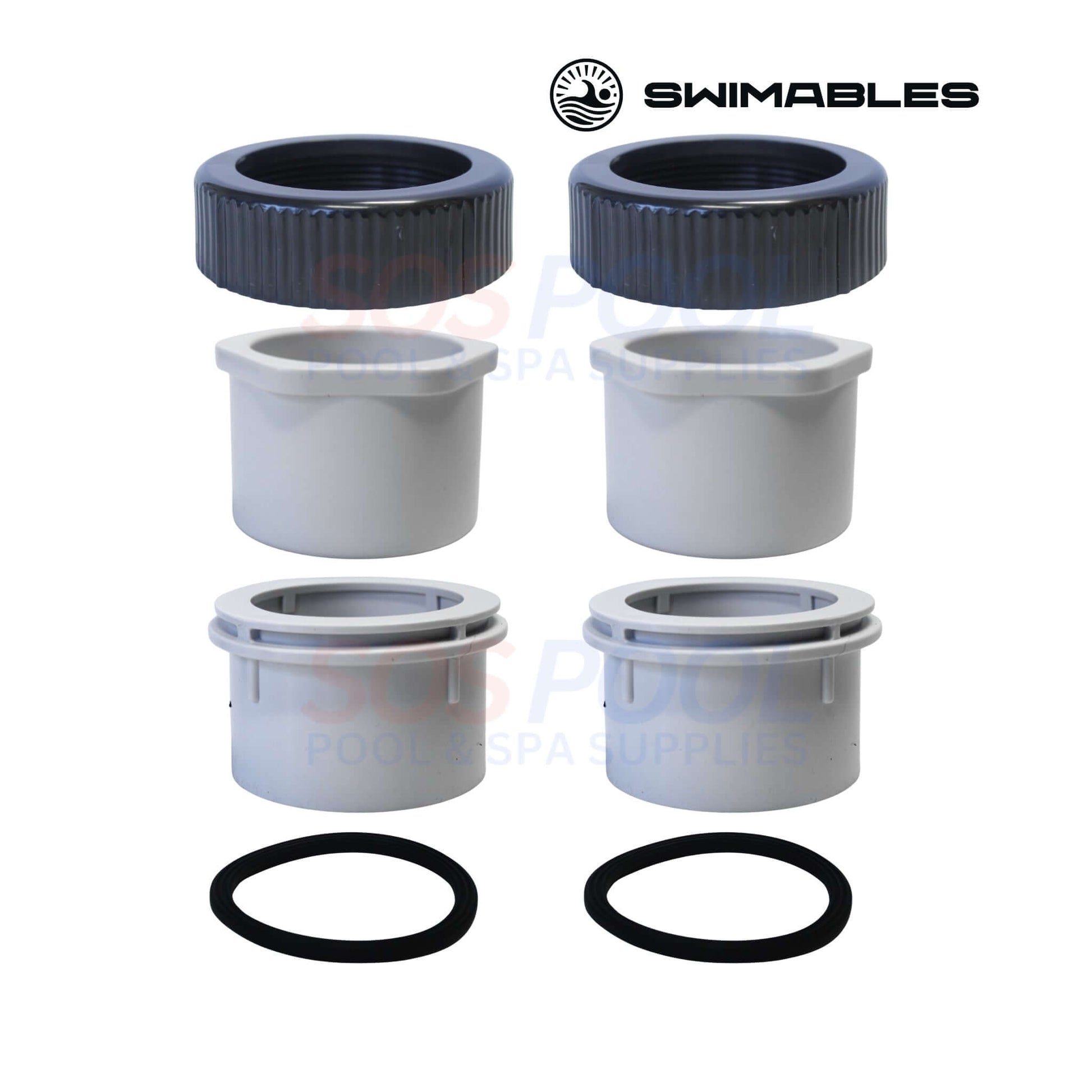 Swimables Pentair IntelliFlo3 2" x 2.5" Union Kit | 410028 | SW-21-028 components including fittings and gaskets for pool installation.