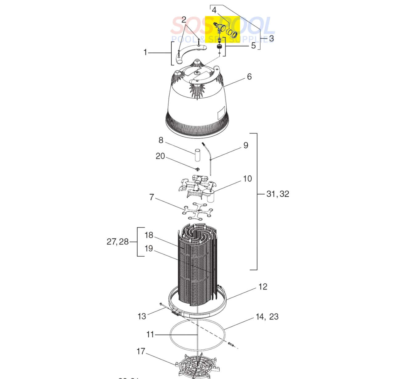 Diagram of Swimables Pressure Gauge & Air Relief for Jandy Filters, model SW-28-200, for optimal pool performance.