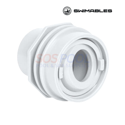 Swimables White Flush Mount Return Fitting | 1" Socket x 1" Eyeball | SW-30-815 in white color, designed for pool wall flush mounting.