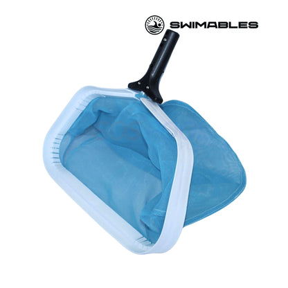 Swimables Heavy Duty Leaf Rake with blue net, pool maintenance tool for SOS Pool, 14-inch, SW-10-002.