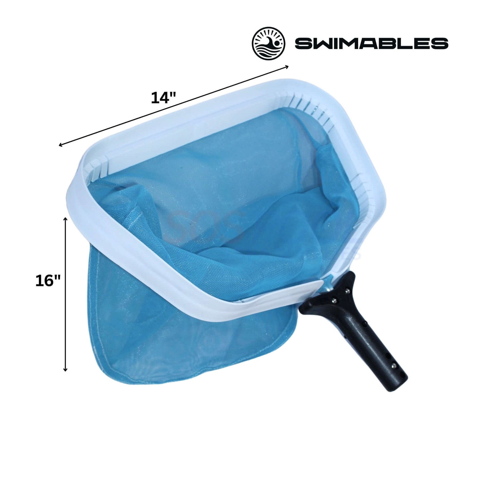 Swimables Heavy Duty Leaf Rake, 14-inch, white/blue frame, effective debris removal, SKU SW-10-002, SOS Pool.