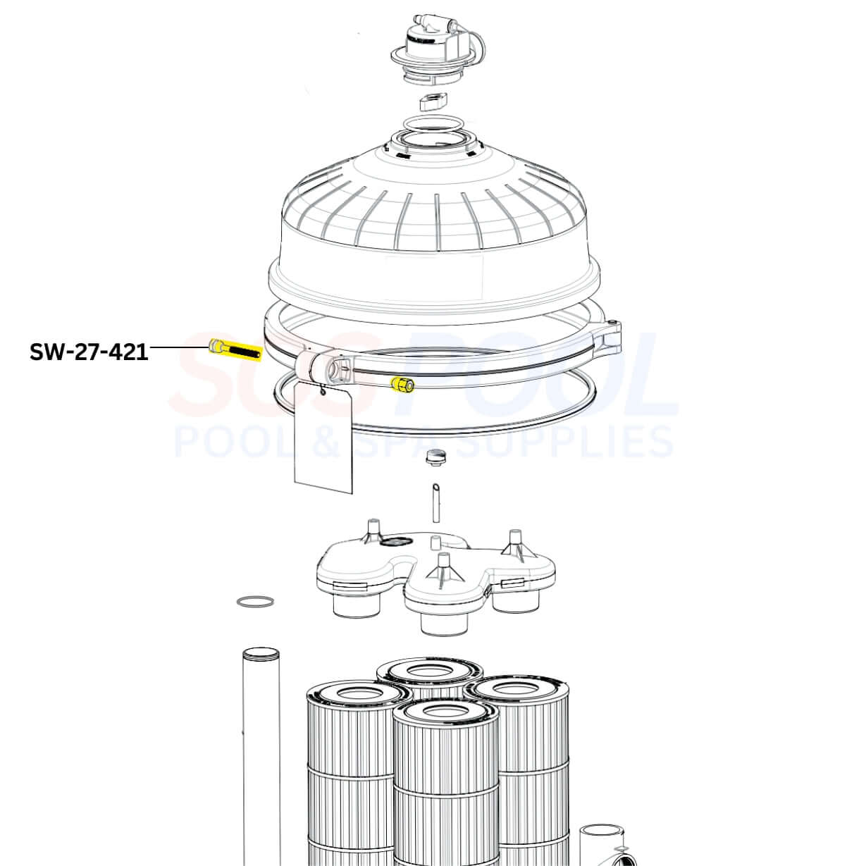 Diagram of Swimables Nut Bolt Kit SW-27-421 for Hayward Filter Clamp, essential for optimal pool filtration, SOS Pool.