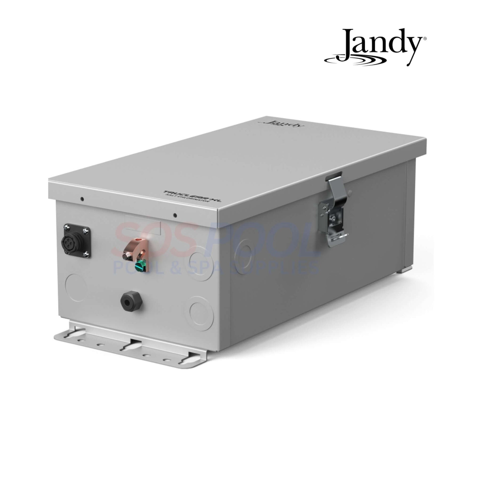 Jandy TruClear XL Smart Power Pack TRUCLEARPS in gray, shown from the front, designed for large saltwater pools up to 45,000 gallons.  SOS Pool.