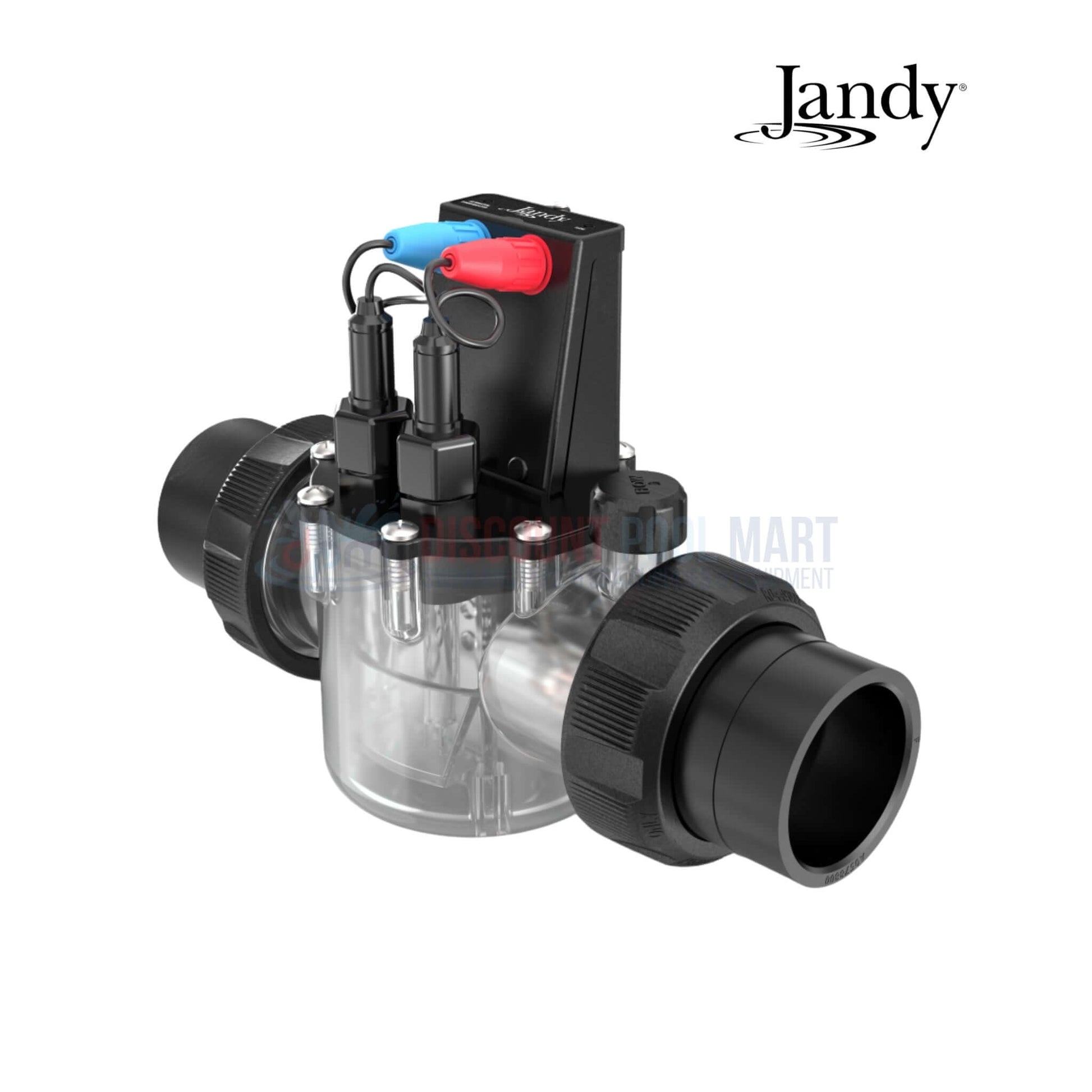 Jandy Pool Water Chemistry Analyzer | pH & ORP | TRUSENSE in clear plastic with black fittings for pool installation.