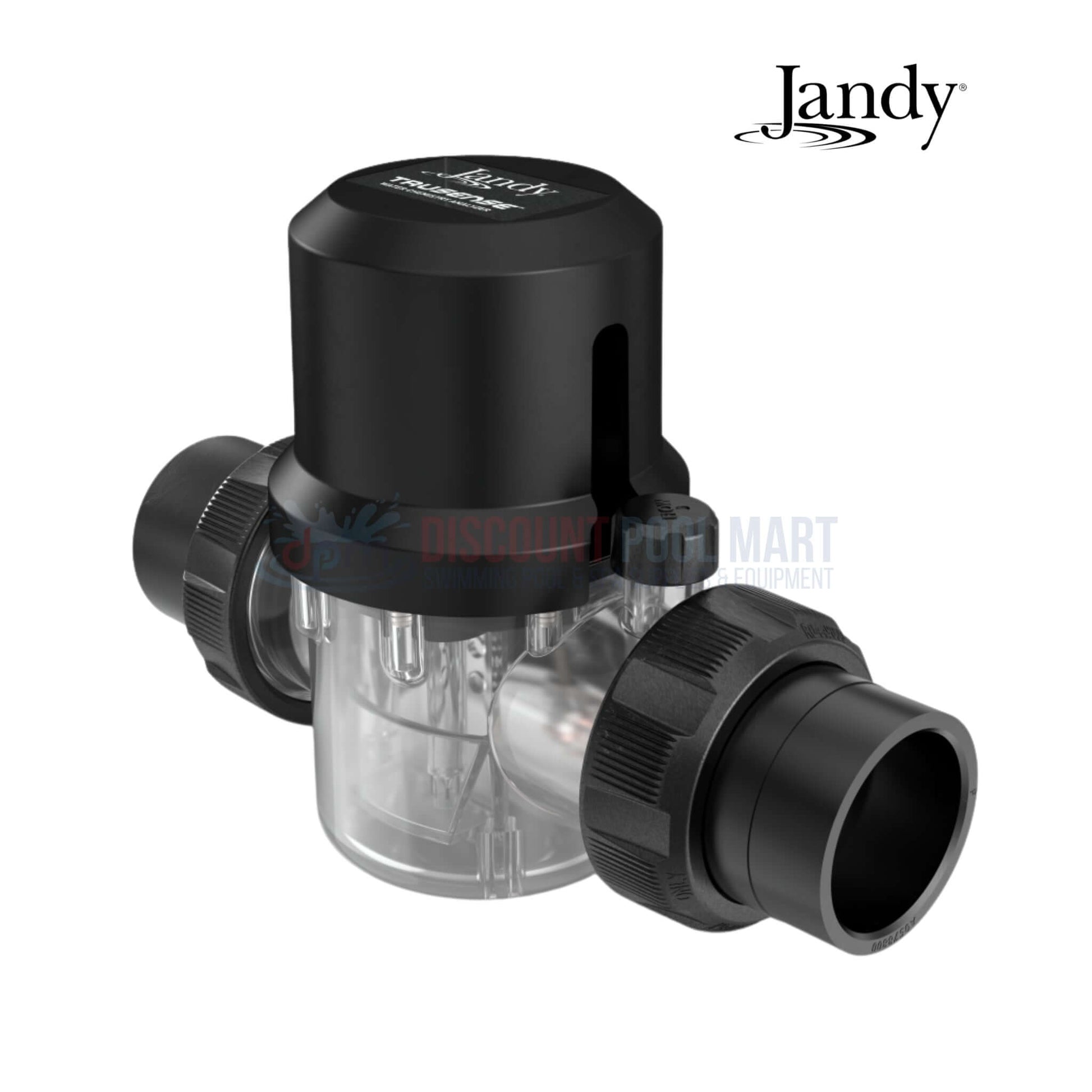 Jandy Pool Water Chemistry Analyzer | pH & ORP | TRUSENSE, black unit with clear components, for pool water monitoring.