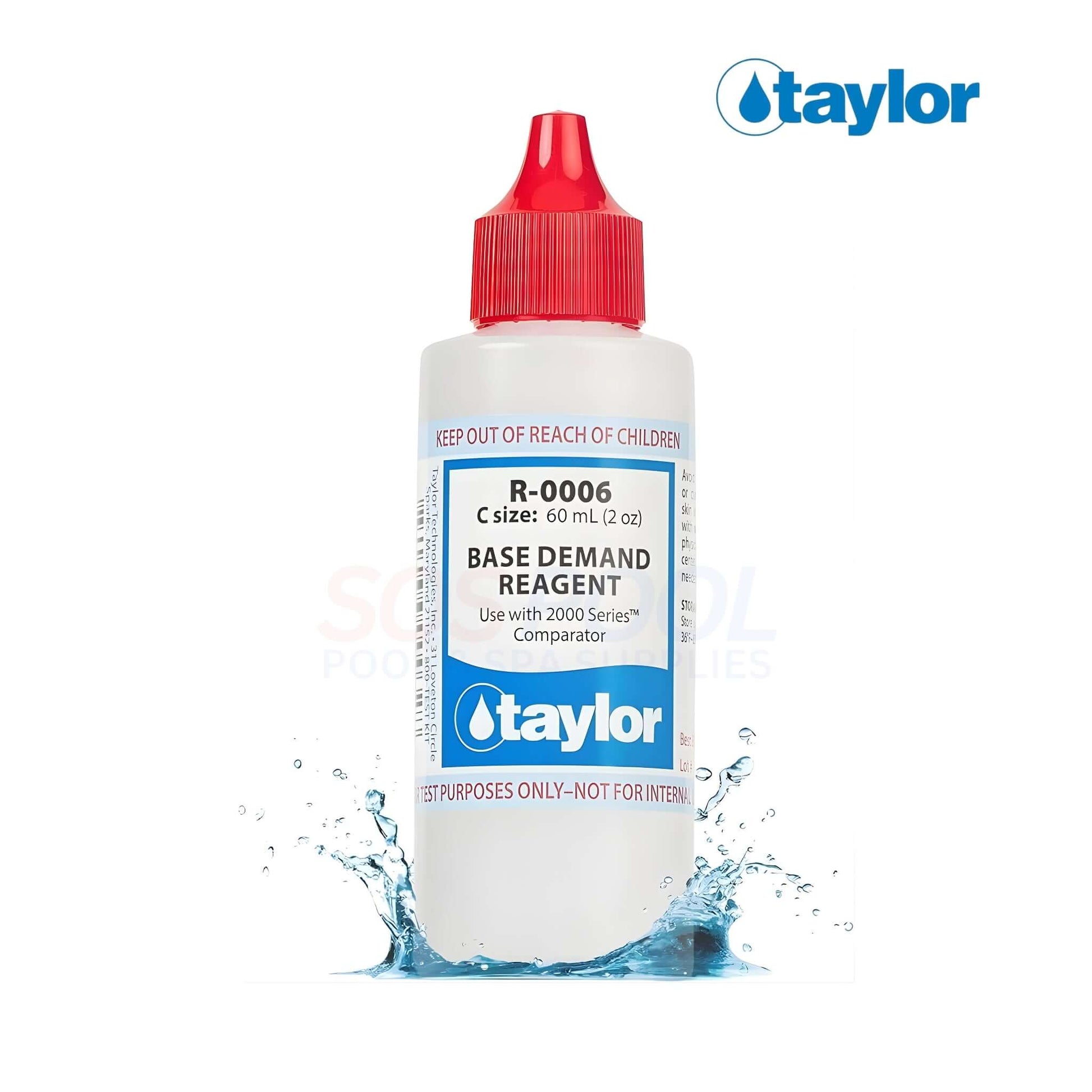 Taylor Base Demand Reagent | 2 Oz. | R-0006-C dropper bottle with red cap, perfect for pool testing and adjustments.