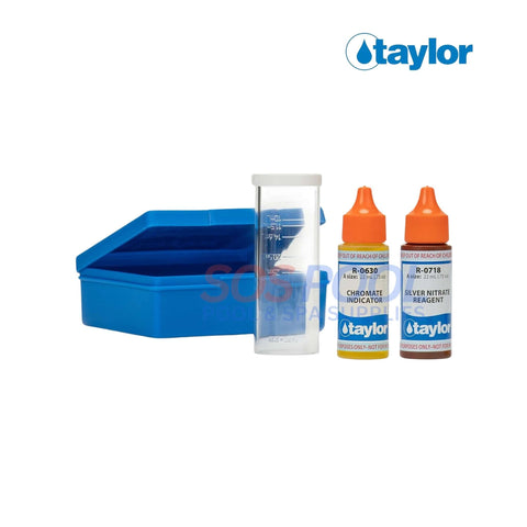 Taylor K-1766 Pool Salt Water Test Kit with reagents and graduated cylinder for accurate SOS Pool water chemistry.