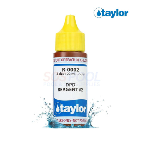 Taylor DPD Reagent #2 0.75 oz dropper for chlorine testing in pools and spas, SKU R-0002-A, SOS Pool supplies.