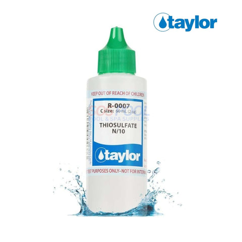 Taylor Thiosulfate N/10 Reagent R-0007 for chlorine neutralization in water testing, 2 oz. bottle for SOS Pool.