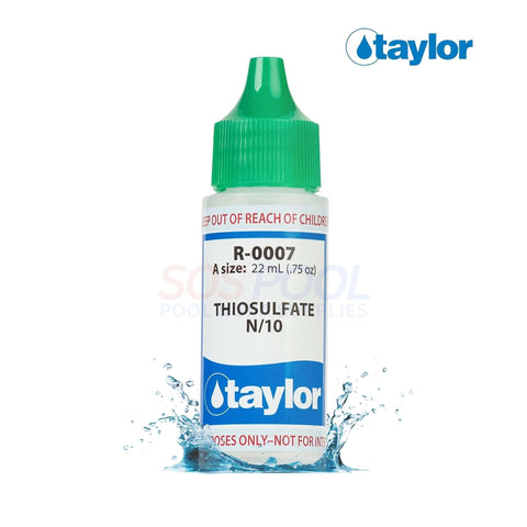 Taylor Thiosulfate N/10 0.75 oz dropper bottle for pool testing, SKU R-0007-A, SOS Pool reagent.