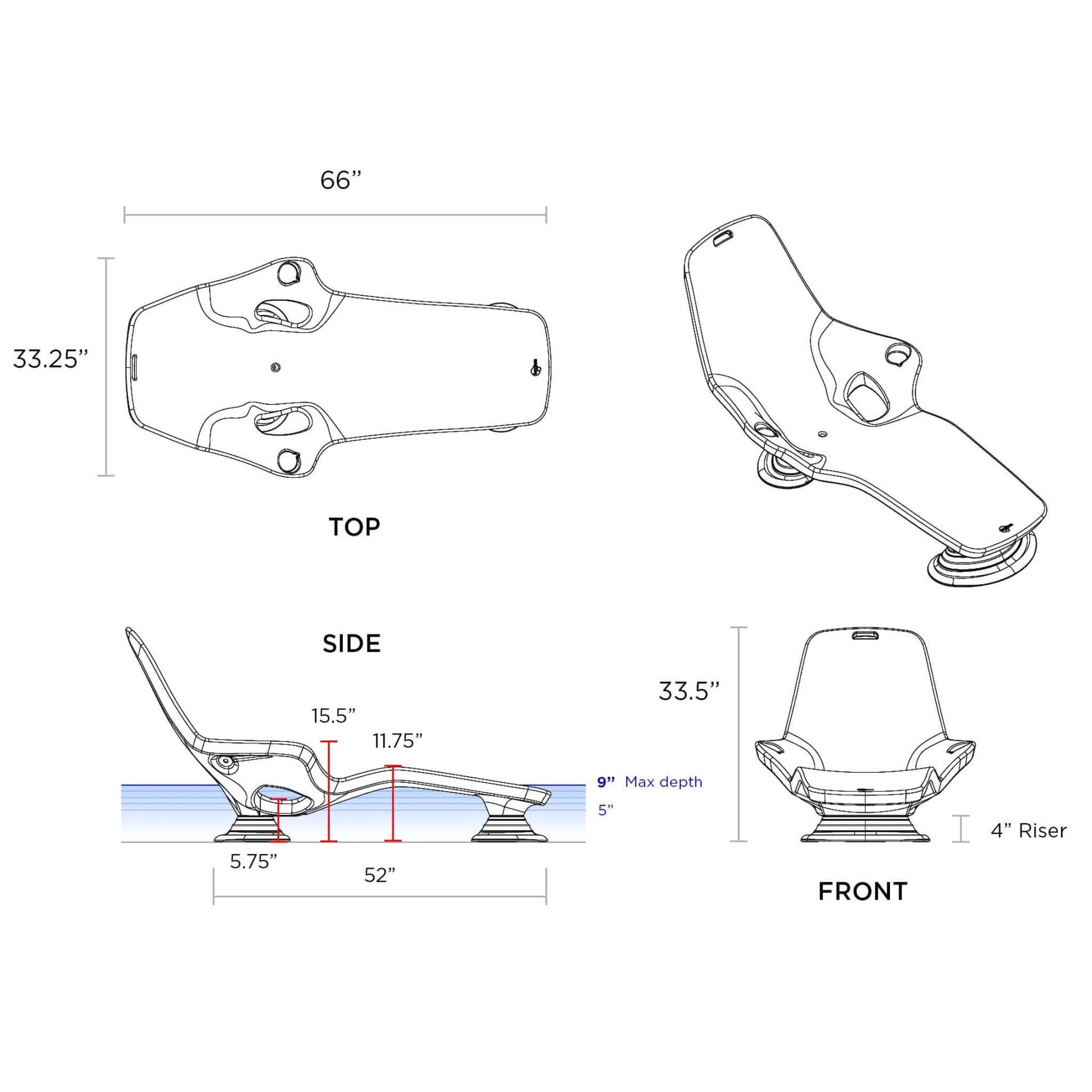 Dimensions of TenJam Shayz In-Pool Lounger from the Splash Series. Ideal for SOS Pool. SKU: SHYZ2023.
