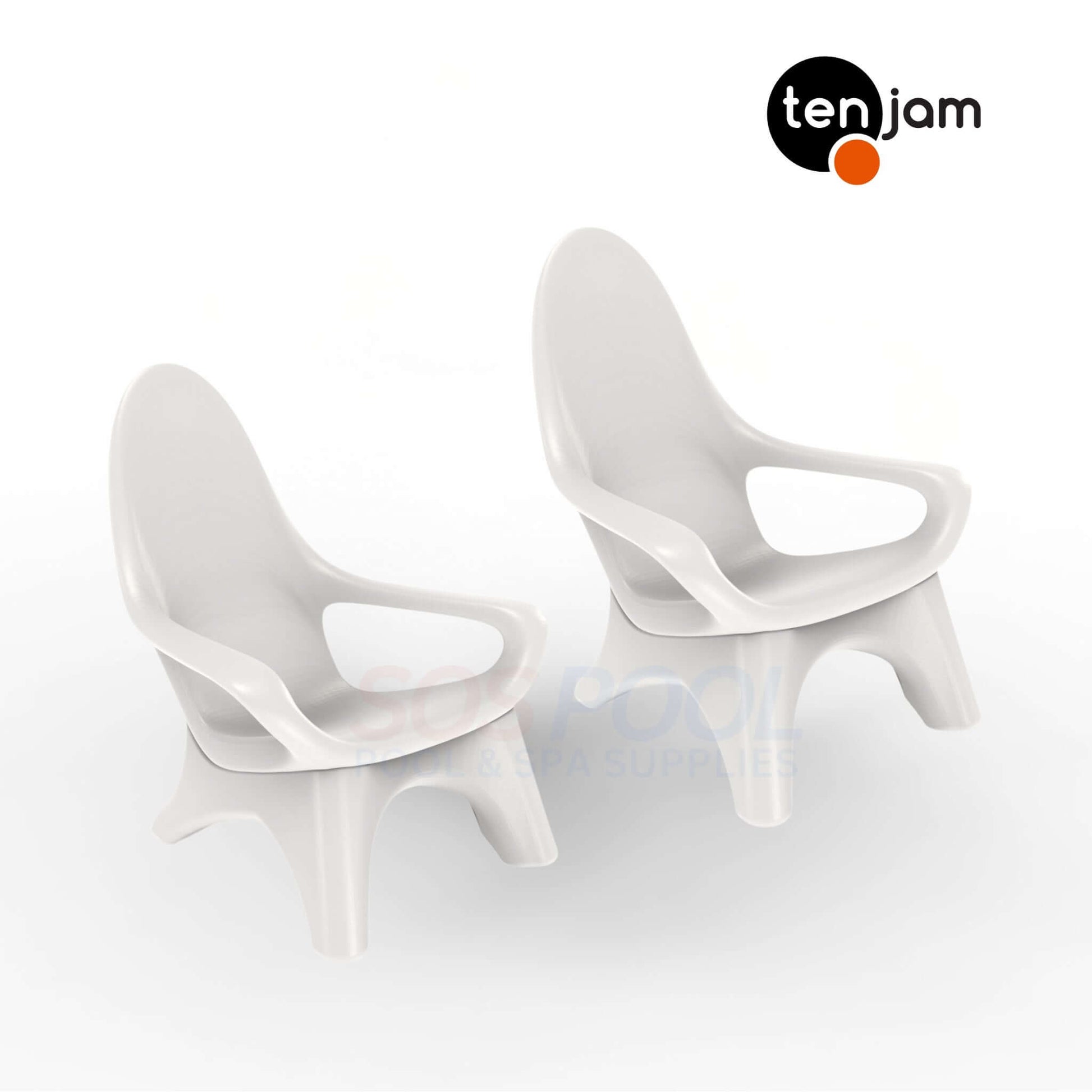 Two TenJam Woosah In-Pool Chairs, ergonomic seating for pool and patio, SKU: SOS Pool