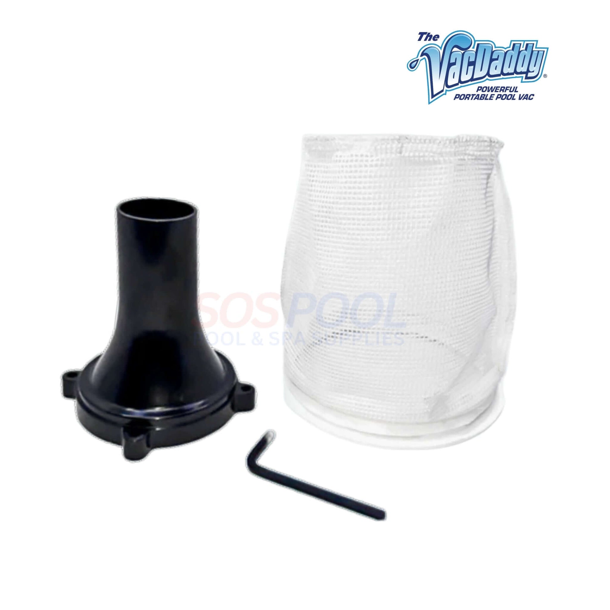 VacDaddy Pool Vacuum Cleaner Basic Bundle components: vacuum attachment and reusable filter from SOS Pool. SKU: VacDaddy