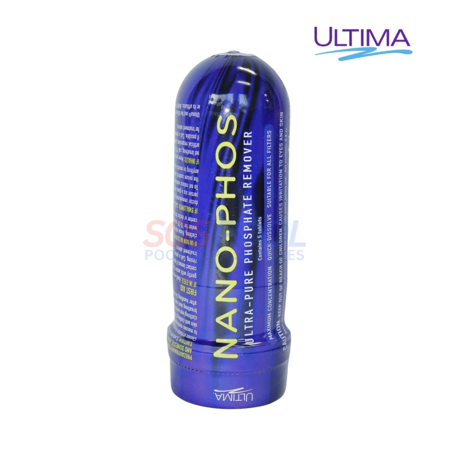 Ultima Nano-Phos Phosphate Remover, 5 Tabs, SOS Pool, reduces phosphate levels, improves water quality, prevents algae growth.
