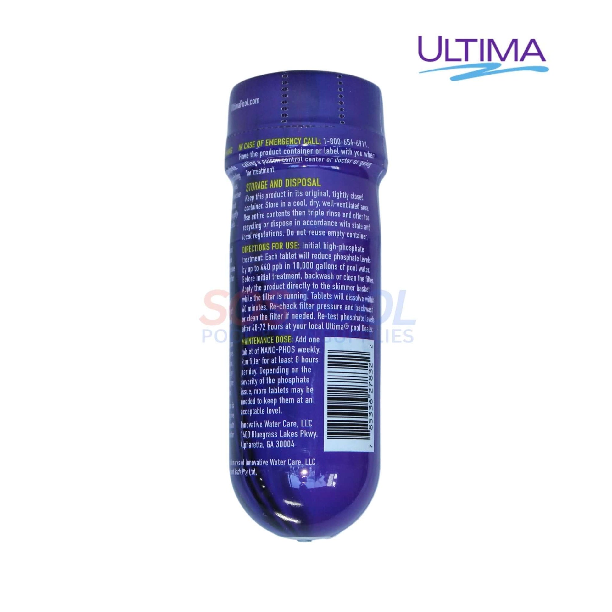 Ultima Nano-Phos Phosphate Remover 27832 tablets for effective pool water quality; SOS Pool.