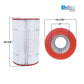 Unicel 75 Sq. Ft. Cartridge For Pentair CC75 & Predator-75 | R173214 | C-9407, showing dimensions, pleated design, and red end cap.