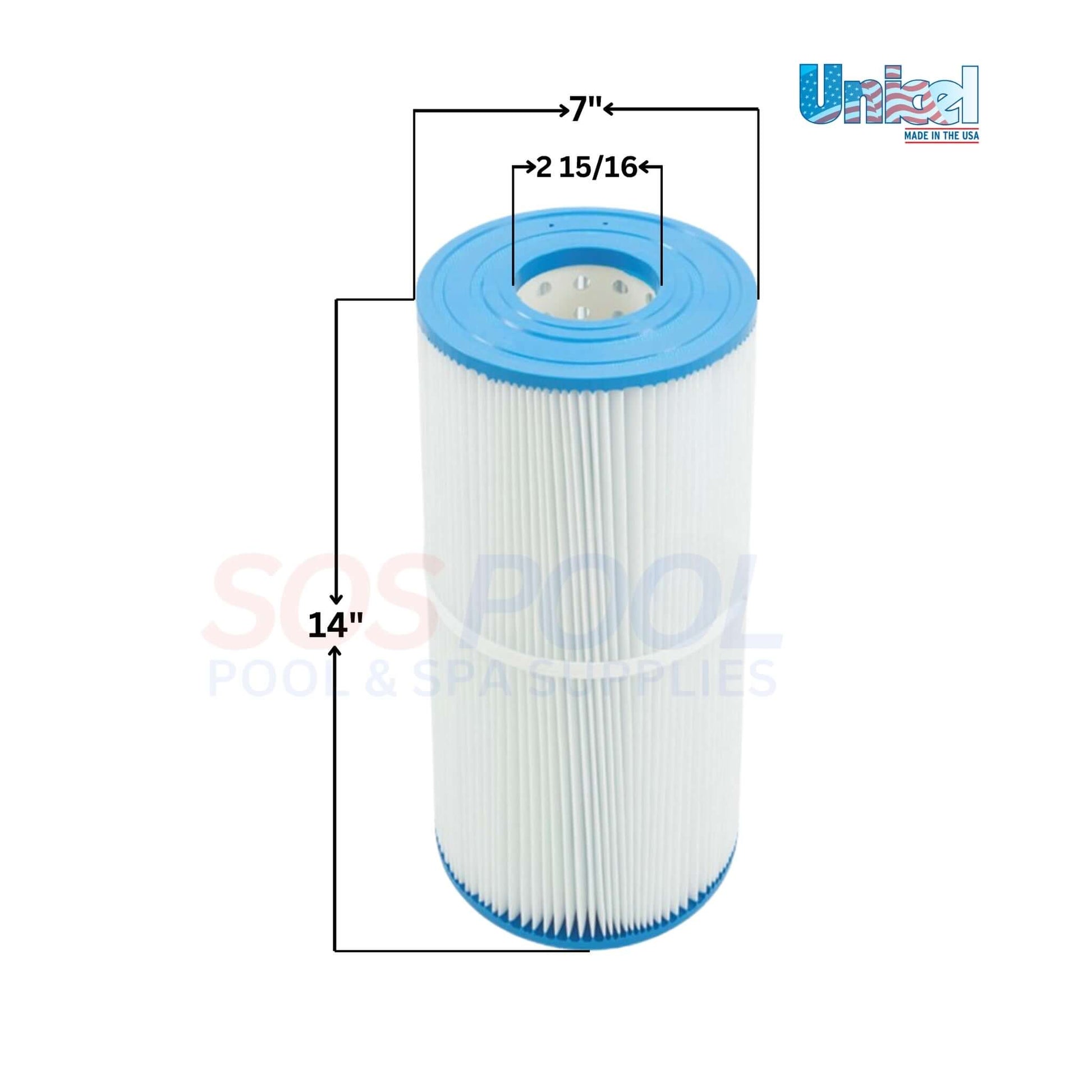 Unicel Cartridge C-7633 for Purex CF-33, CF-66, and CF-100 filters, 33 sq ft, dimensions 7" x 14", SOS Pool.