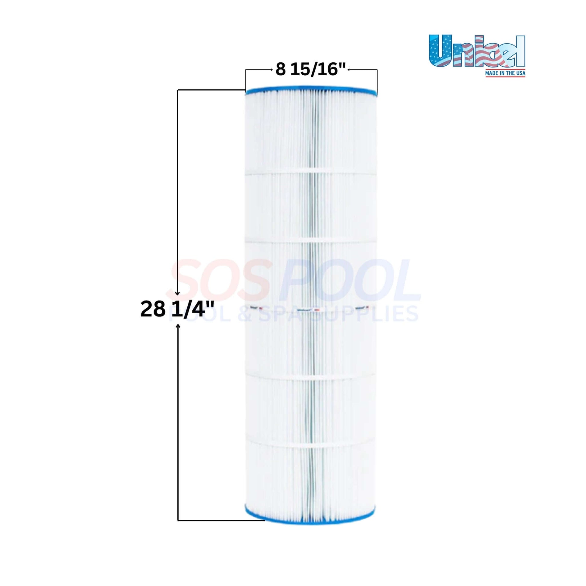 Unicel PXC-125 & Pro Clean 125 Cartridge | 125 Sq. Ft. | 25230-0125S | C-8413, 28 1/4" tall, 8 15/16" diameter, high-performance pool filter.