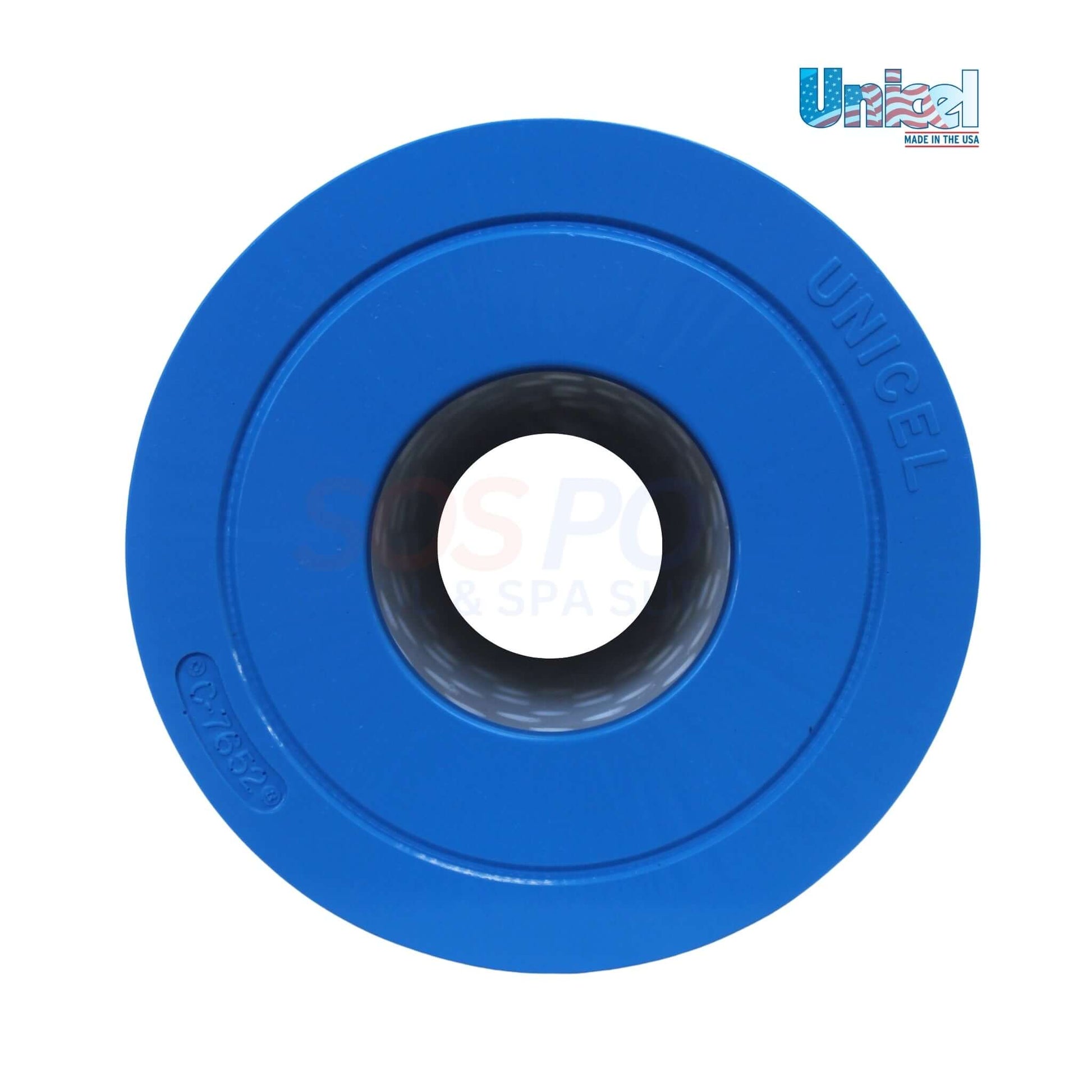 Unicel Swimquip/Posi-Clean 50 Sq. Ft. Cartridge | C-7652 shown in blue, featuring a 7" outer diameter, used for pool filtration.