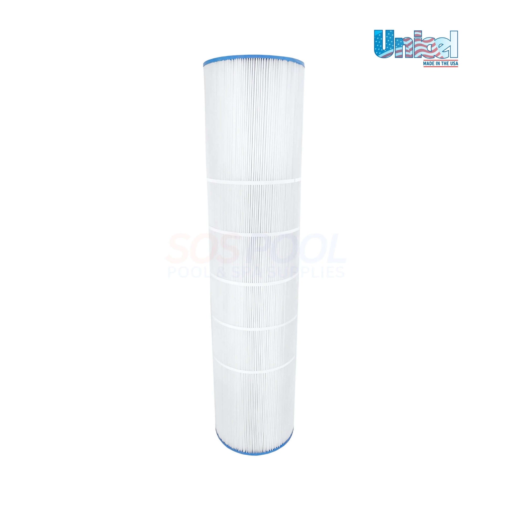 Unicel C-7679 filter cartridge for Pac-Fab systems, 150 GPM, white with blue top, SOS Pool supplies, efficient dirt-holding design.