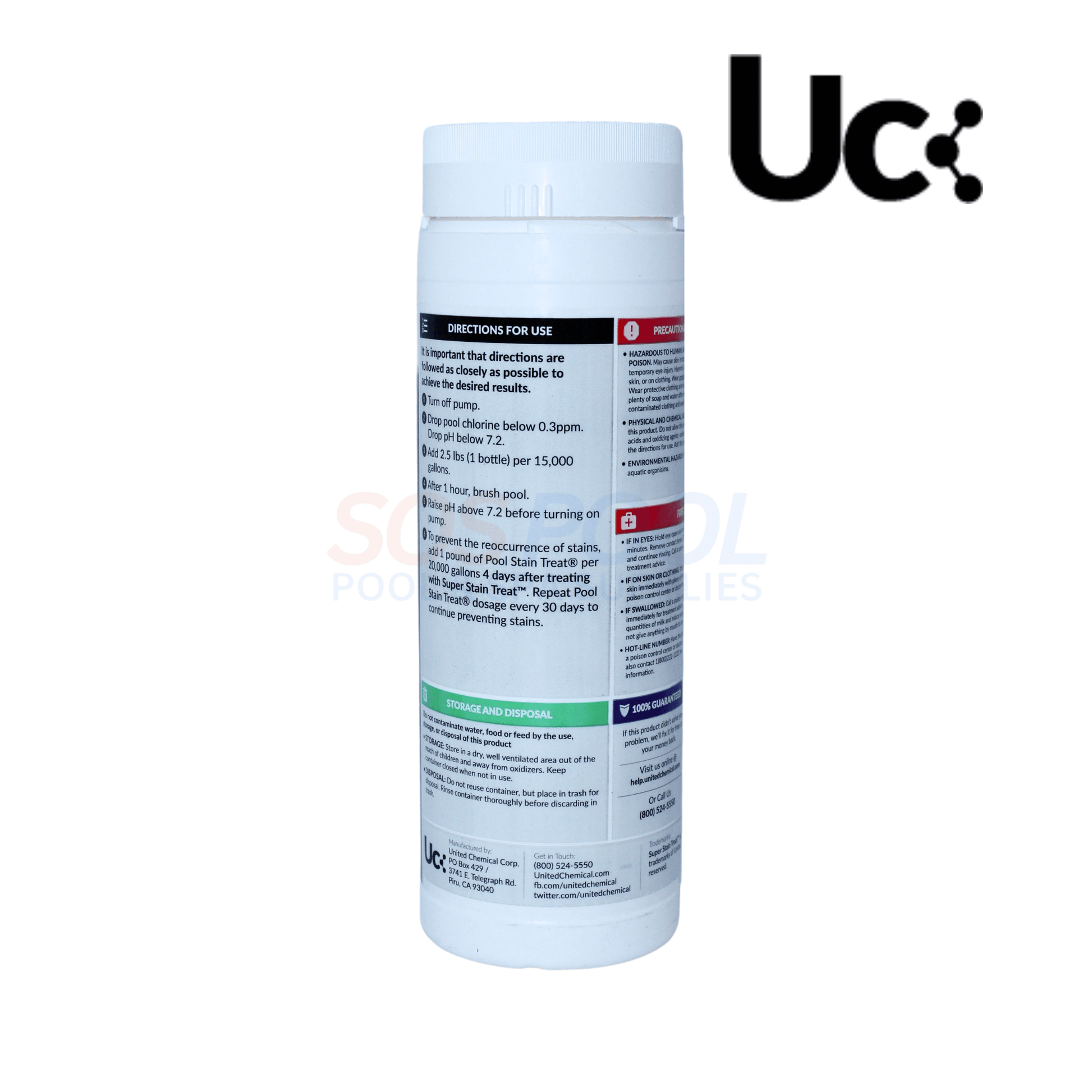 United Chemical Super Stain Treat SST-C12 2.5 lb for SOS Pool stain removal, effective against metals and algae.