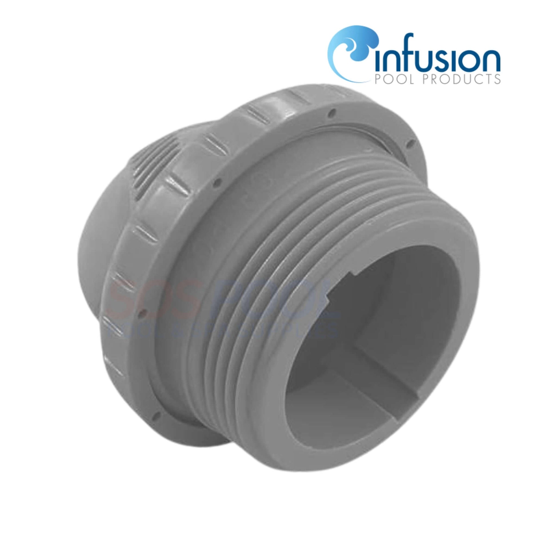 Infusion VRFTHLG 1.5" Light Gray Venturi Return Fitting, showing threaded design for pool supplies and efficient circulation.