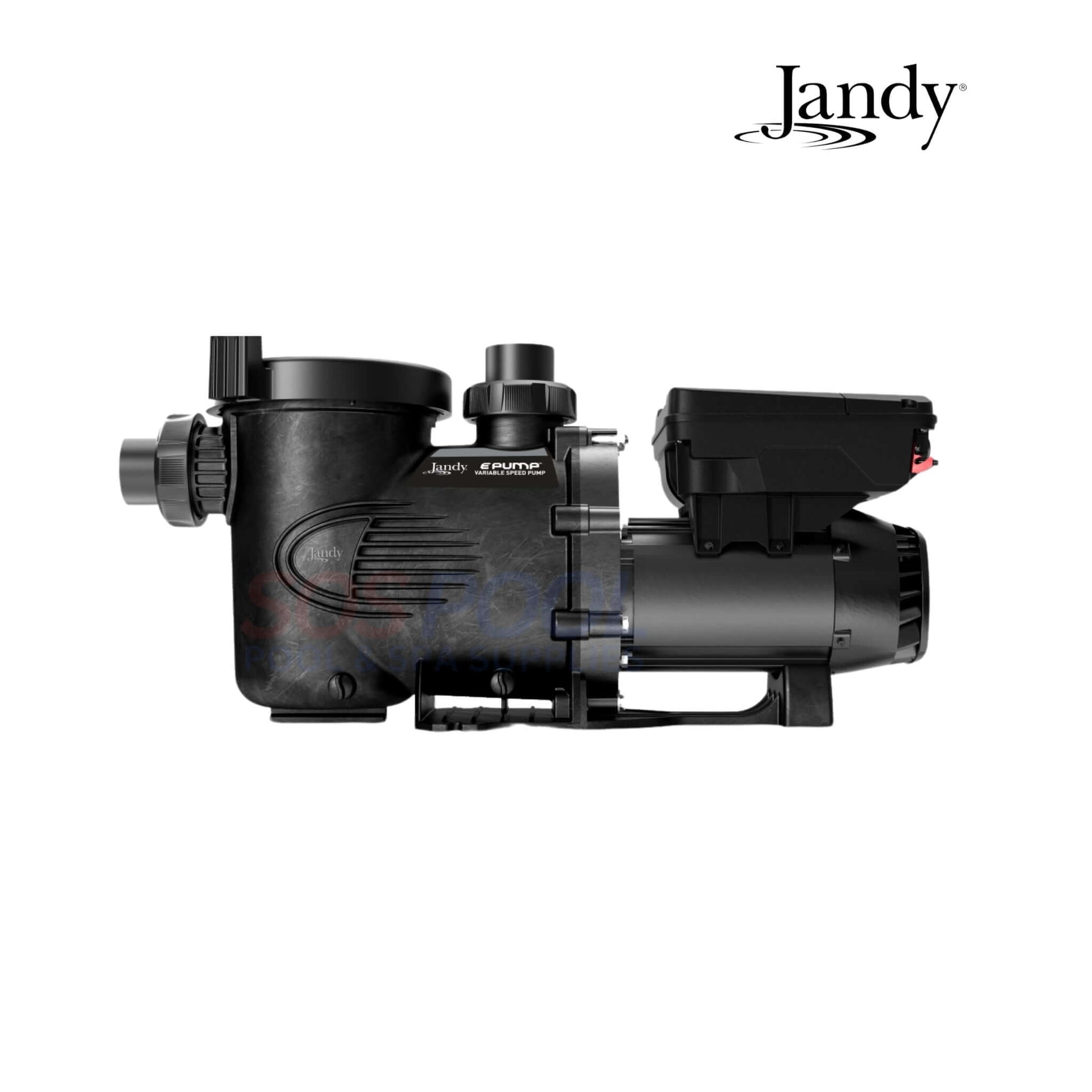 Jandy ePump VSSHP270DV2A 2.7 HP variable-speed pool pump in black, side view, showcasing modern design and technology.