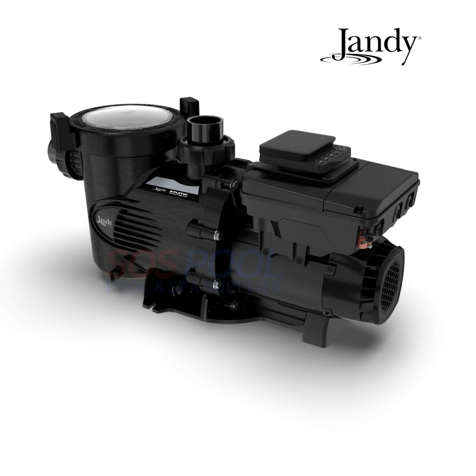 VSSHP3802AS Jandy ePump Variable Speed Pump 3.8 HP, black, side view, ideal for residential pools and spas, energy-efficient.