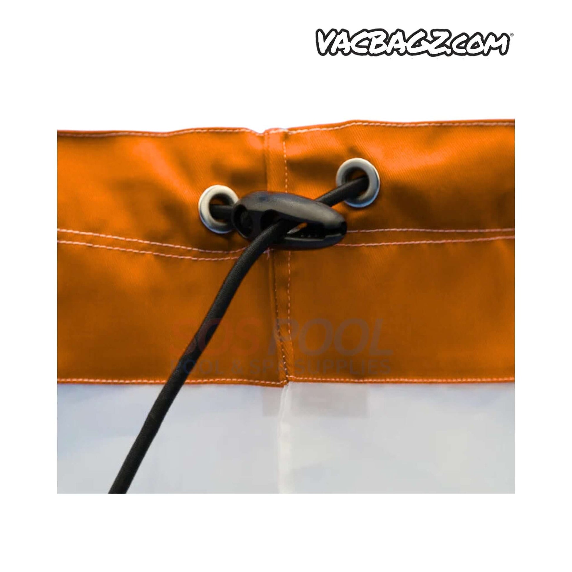 Close-up of VacBagz Power Vacuum 65 Micron Bag | 30" | Orange | 1509-30 showing secure attachment with drawstring.